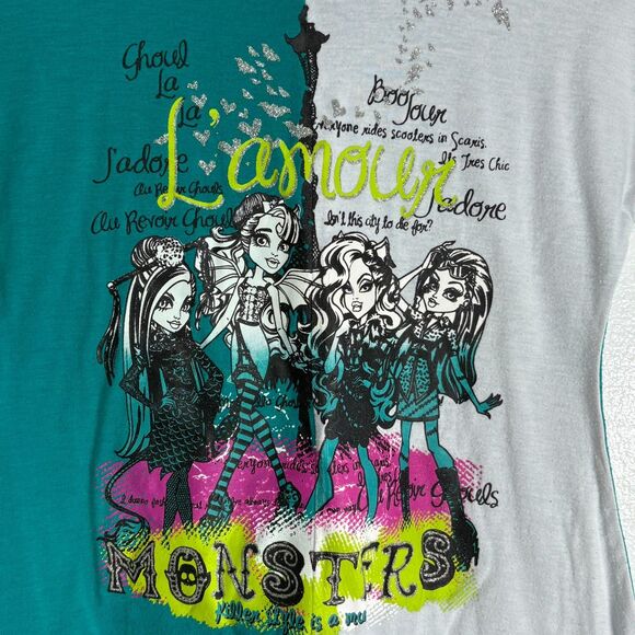 Monster High Girls Printed Rolled Cuff Top Glitter Accents Size 7-8 - Picture 4 of 10